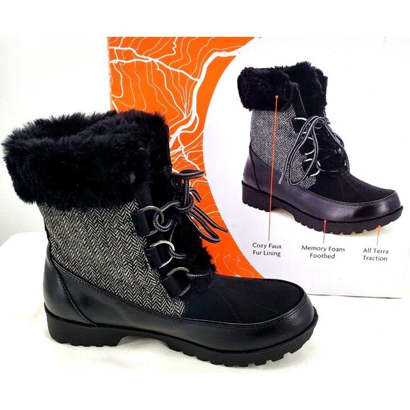 JBU Boots Woman's 9 Faux Fur Herringbone Southgate Lace-up Combat Lug Shoes - Picture 4 of 12